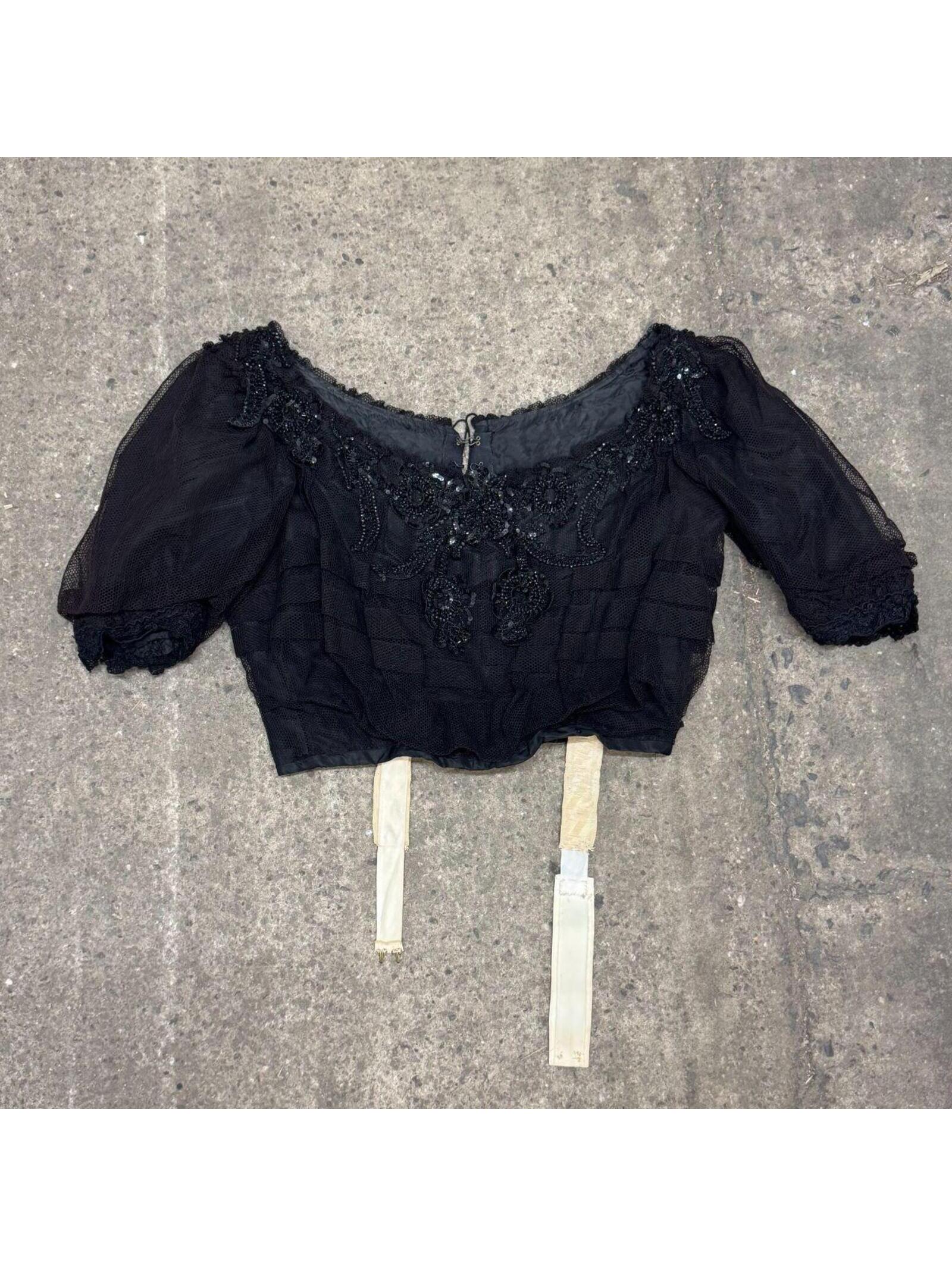 Antique Victorian Black Sequined Mourning Bodice Top